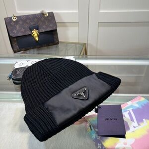 Prada Black Ribbed Beanie